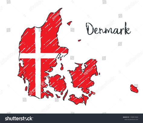 Denmark Map Hand Drawn Sketch Vector เวกเตอร์สต็อก ปลอดค่าลิขสิทธิ์