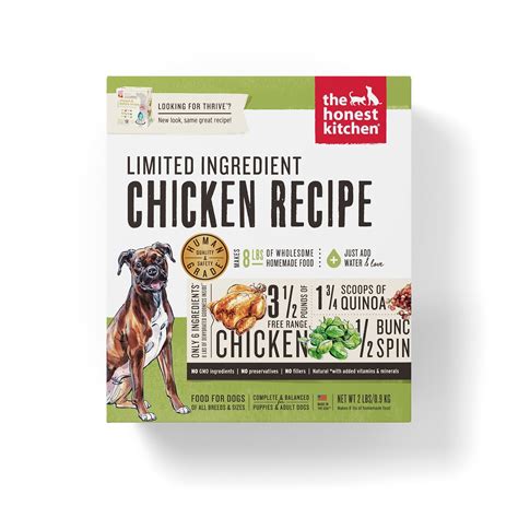 Beef, dairy, chicken, and wheat account for 79% of food allergies in dogs. Honest Kitchen The Limited Ingredient Chicken Dog Food ...