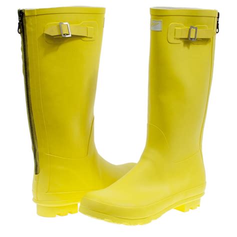 Women Yellow Rubber Rain Boots W Classic Zipper Design