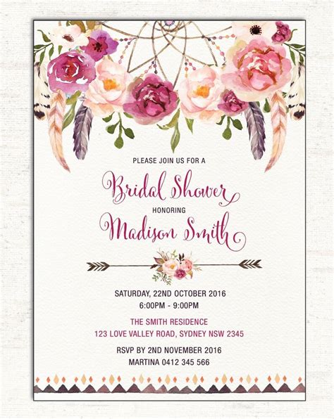 Write a custom host message including all the key details, like your registry and due date, then send your paperless invitation off via email. Boho BRIDAL SHOWER Invitation Floral Invite Dreamcatcher ...