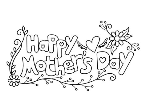 Happy Mothers Day Coloring Page With Flowers And Hearts