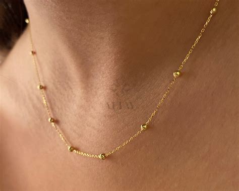 碧薔薇屋 新品 5 Strand Bead Chain Gold Yellow Necklace 14K Choker