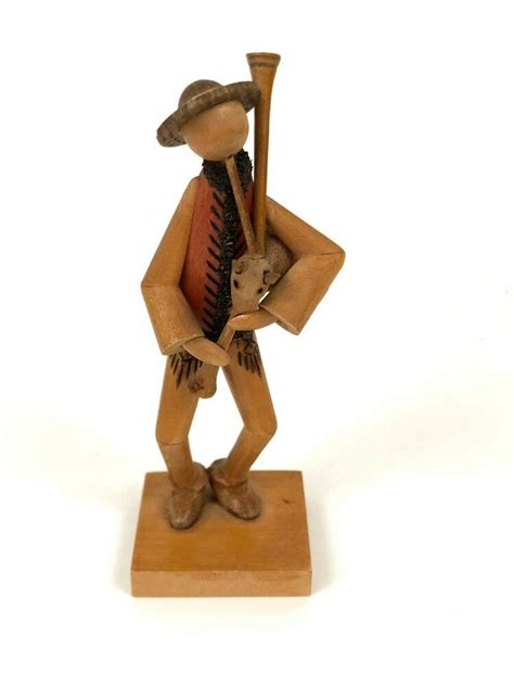 Vintage S Sitarski J Fedorowicz Carved Wood Folk Art Man Bagpipe