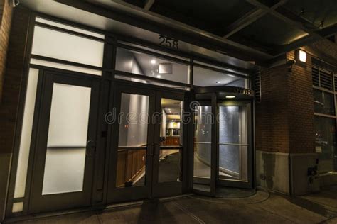 Entrance Of A Building At Night In New York City Usa Editorial