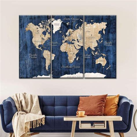 World Map On Wooden Wall Multi Panel Canvas Wall Art Wall Canvas