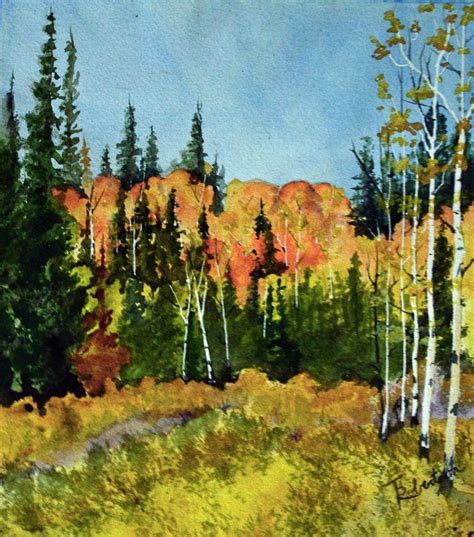 Small Watercolor Original Mountain Art Fall Landscape Etsy Fall