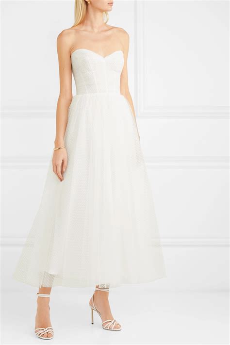 Monique Lhuillier Brie Strapless Ruched Swiss Dot Tulle Gown Net A Porter