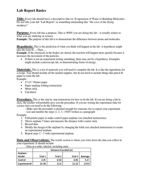 The purpose of the experiment (sometimes expressed as the purpose of the report), key findings, significance and major conclusions. Lab Report Basics | Experiment | Observation