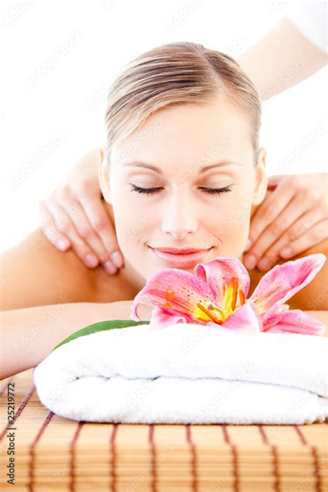 Relaxed Bright Woman Enjoying A Back Massage Stock Foto Adobe Stock