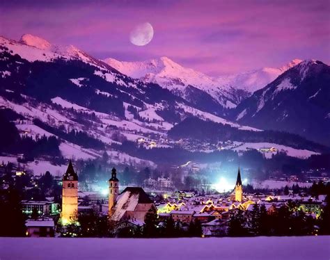 Mountain Town On Winter Night Image Abyss