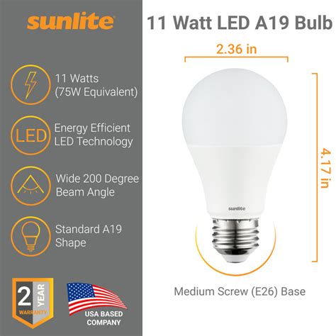 3 Pack Sunlite A19 Led Bulbs 11 Watt 75 Watt Equivalent 1100 Lumen