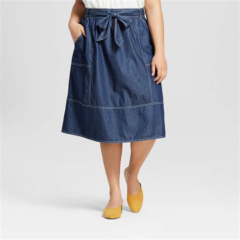 Womens Plus Size Chambray Skirt Universal Thread Blue 3x Chambray