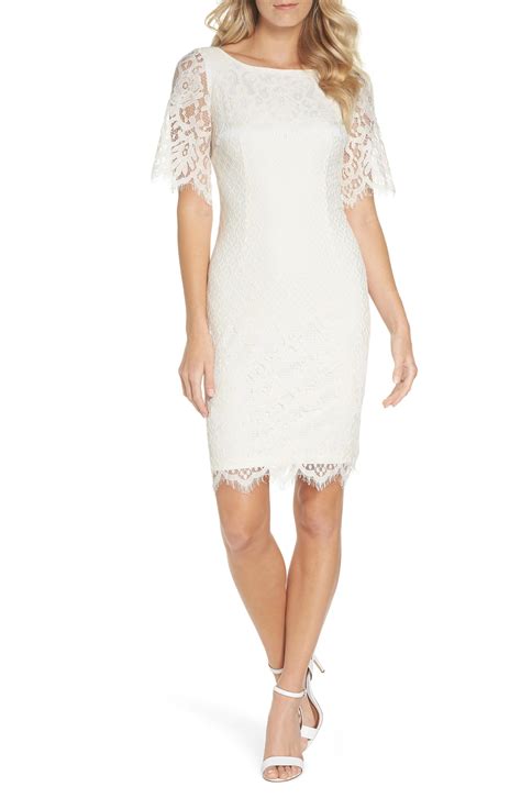 Adrianna Papell Georgia Scalloped Lace Sheath Dress In White Lyst