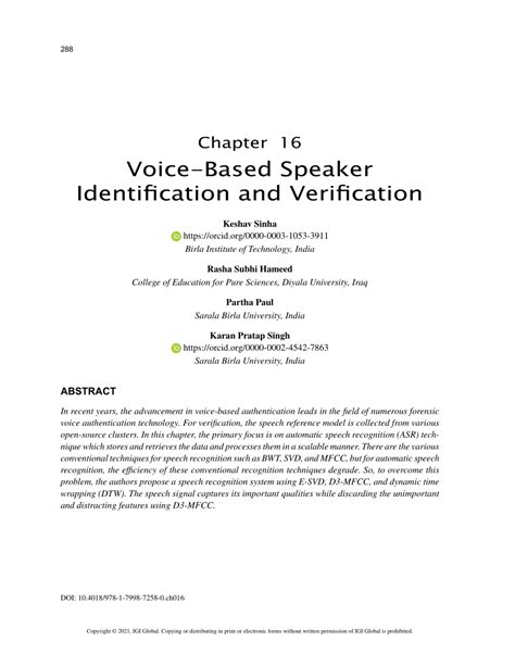 Pdf Voice Based Speaker Identification And Verification