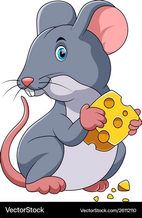 Happy Mouse Cartoon With Cheese Royalty Free Vector Image