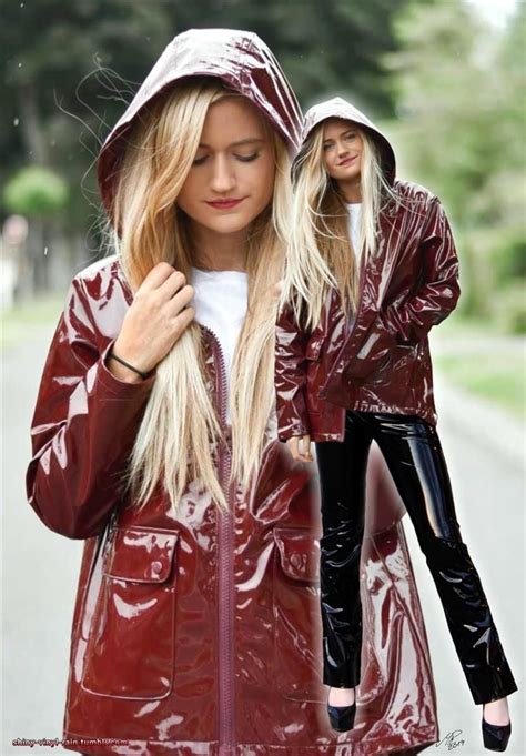 Outfit Lack Rot Schwarz Perfekt Für Den Regen Red Raincoat Vinyl