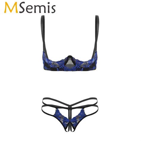 Msemis Women See Through Sheer Erotic Embroidery Lace Lingerie Set