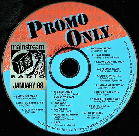 Promo Only Mainstream Radio January 1998 Dj Promo Cd Compilation Tonic New On Ebid Ireland