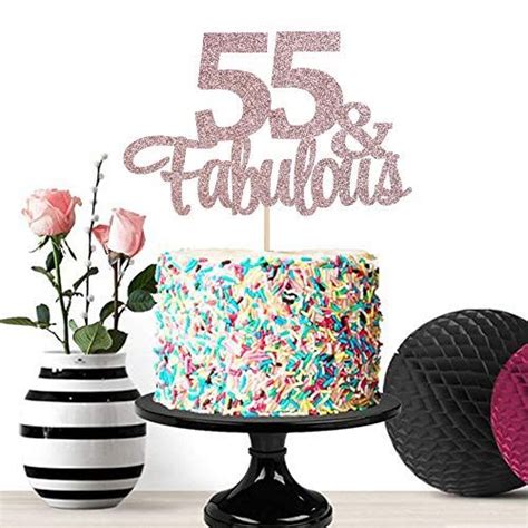 Ewivi Rose Gold Glittery 55 And Fabulous Cake Topper 55th Birthday