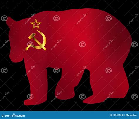 Large Russian Bear Silhouette On Flag Vector Illustration