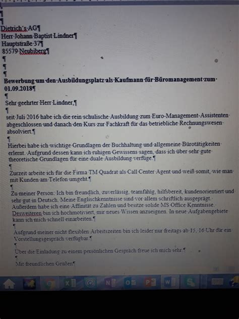 Wie findet ihr dieses Anschreiben für Ausbildung Kaufmann ...