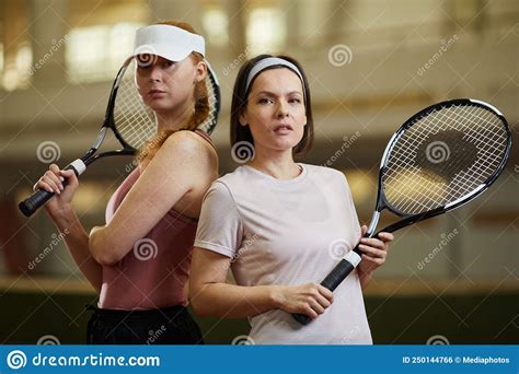 Two Women Playing Tennis Stock Photo Image Of Women