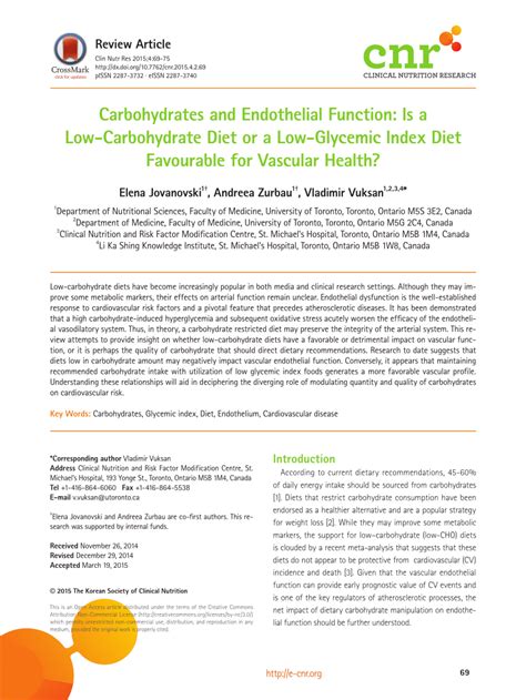 Pdf Carbohydrates And Endothelial Function Is A Low Carbohydrate