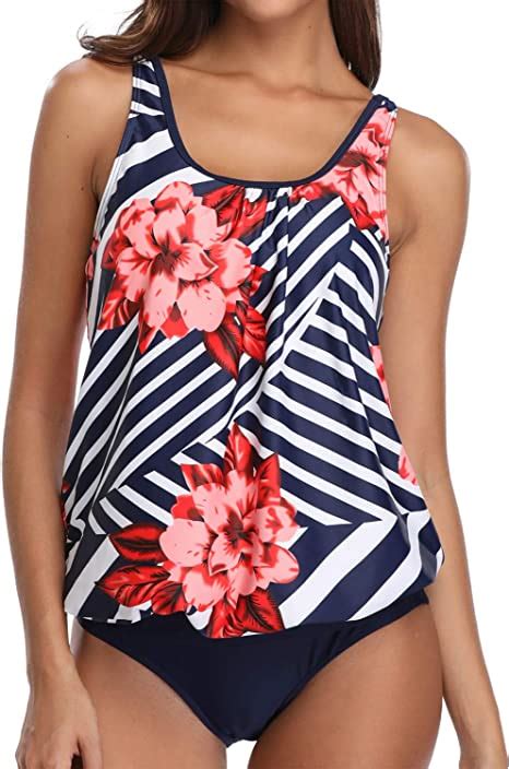 Wavely Blouson Tankini Swimsuits For Women Tank Tops Loose Fit 2 Piece Bathing Suits Ladies
