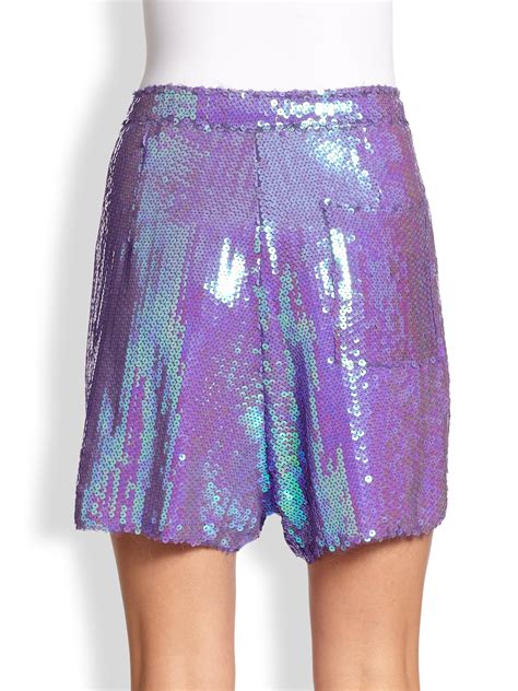 Lyst Acne Studios Tine Silk Iridescent Sequined Shorts In Purple