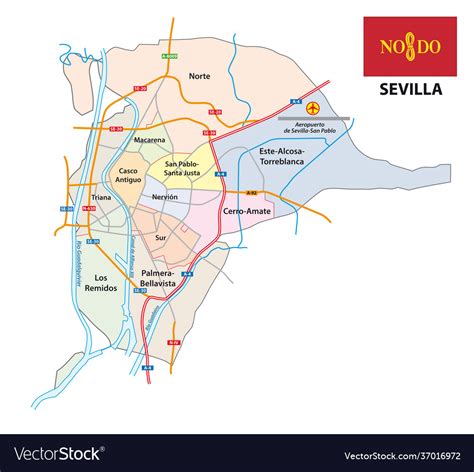 Administrative And Street Map Seville Royalty Free Vector