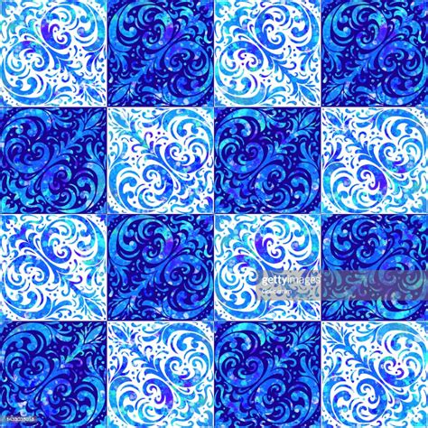 Watercolor Hand Painted Navy Blue Tile Seamless Moroccan Ceramic