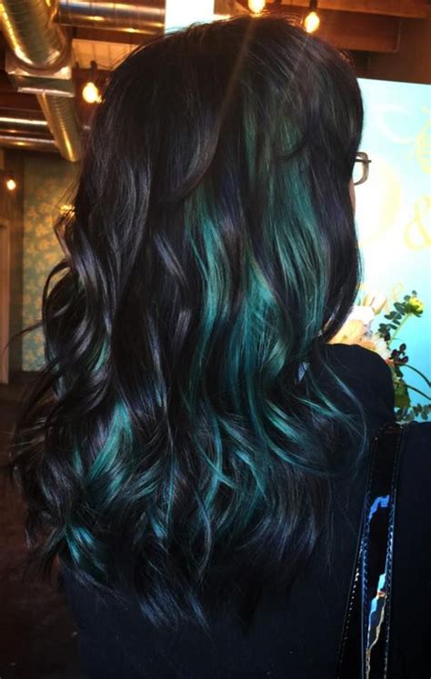 Beautiful Pop Of Teal Black And Teal Bright Hair Colorful Hair