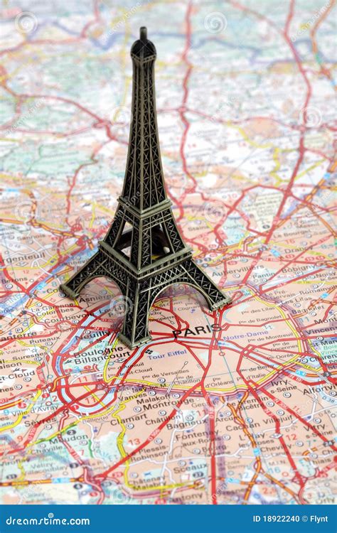 Statue Of Eiffel Tower On Map Of Paris Stock Photo Image 18922240