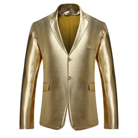Gold Shiny Blazer Men Coated Metallic Night Club Mens Suit Jacket
