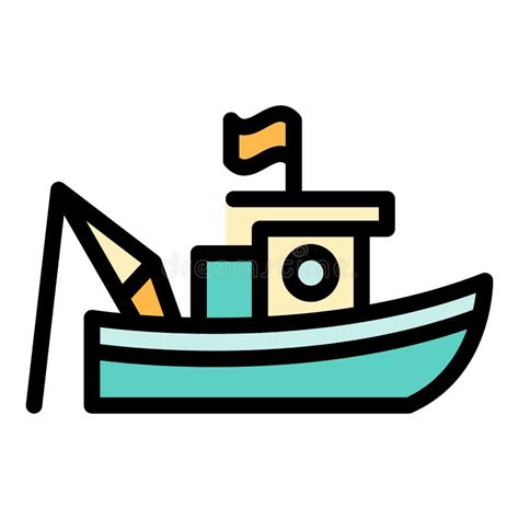 Flag Fishing Boat Icon Outline Style Stock Vector Illustration Of