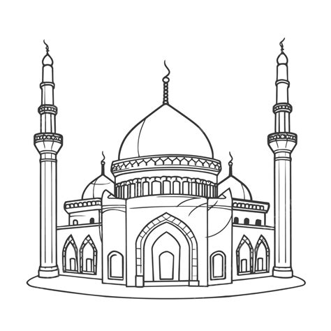 رسم تخطيطي لمسجد على خلفية بيضاء المتجه رسم الجناح رسم المسجد رسم