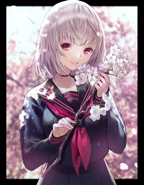 Download Wallpaper 840x1160 Cute Anime Girl Cherry Blossom School