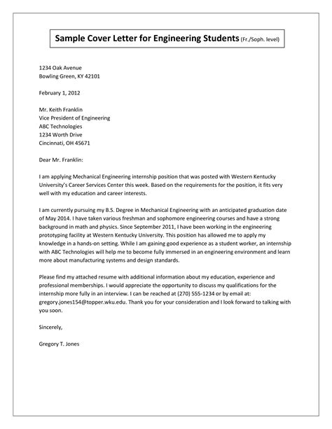 Sample Cover Letter For Engineering Students | Templates at ...