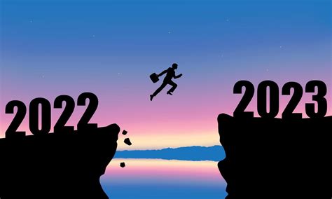 2023 New Year Background Design A Businessman Is Jumping Over To Cliff