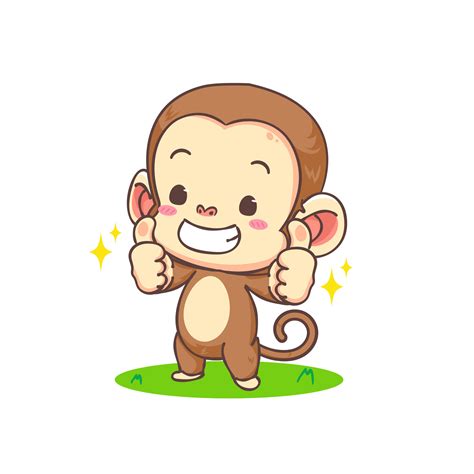 Cute Monkey Showing Thumbs Up Cartoon Character Adorable Animal Mascot