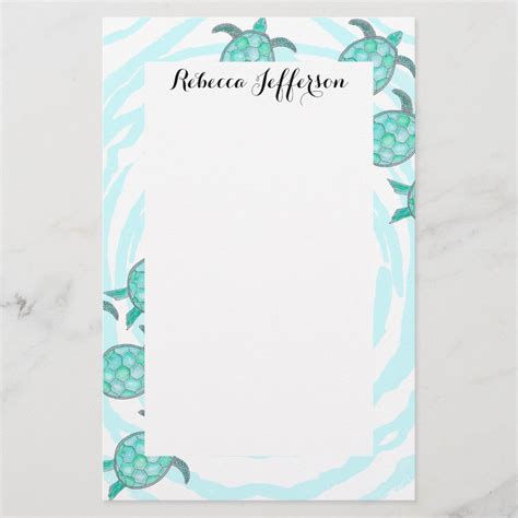 Watercolor Teal Sea Turtles On Swirly Stripes Stationery Zazzle