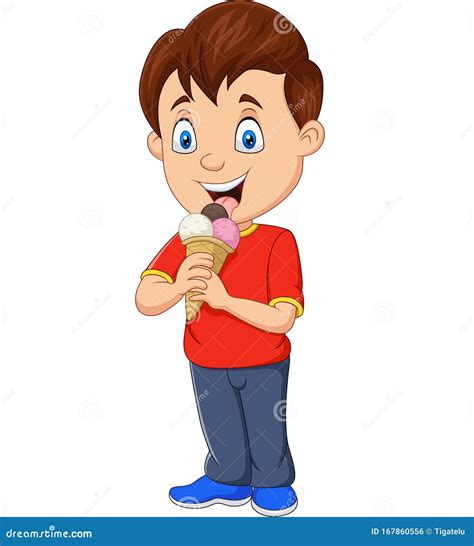 Cartoon Boy Eating Ice Cream Stock Vector Illustration Of Dessert