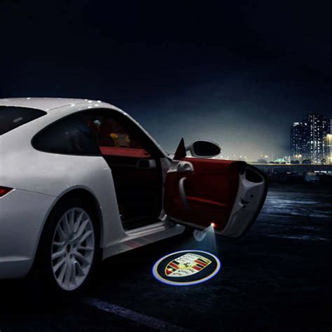 Qcdin 2pcs For Porsche Car Led Door Logo Lights For Porsche Cayenne