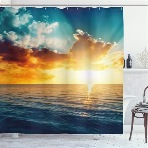 Sunset Shower Curtain Long Exposure Magical Horizon Panorama Over
