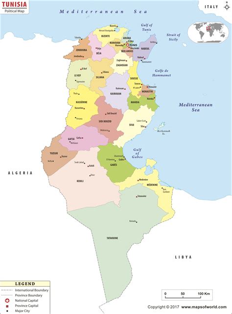 Tunisia Political Wall Map By Maps Of World Mapsales