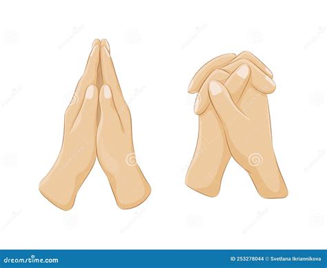 Set Of Human Hands Folded In Prayer Gestures Stock Vector