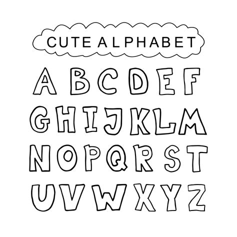 doodle handritad stil kontur färgglada bokstäver i engelska alfabetet