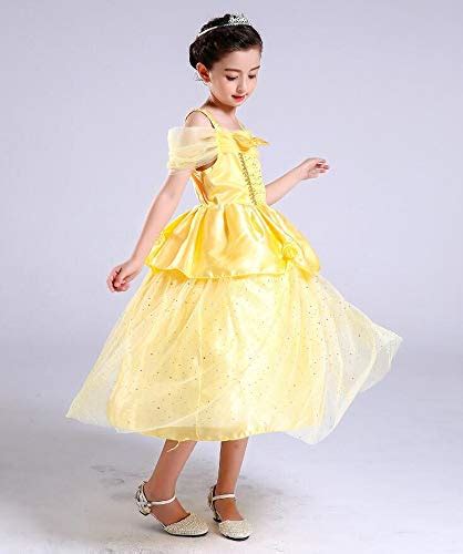 Little Girls Yellow Roses Princess Costume Dress Off Shoulder Layered