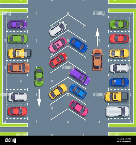 City Parking Top View Park Spaces For Cars Car Parking Zone Vector