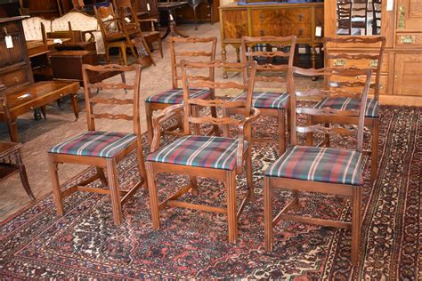 Arise vintage beige french upholstered fabric dining armchair. Set of 6 Vintage Upholstered Ladder Back Mahogany Dining ...